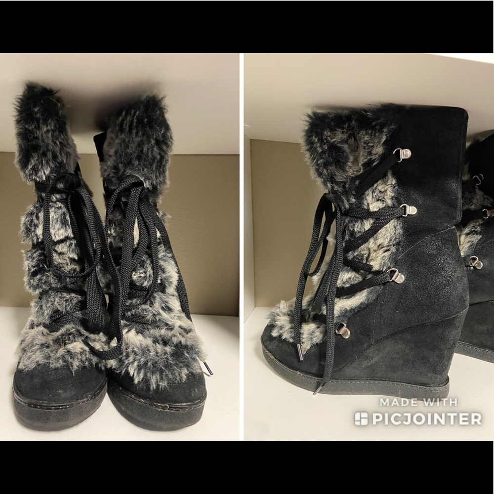 Worn once wedge fur booties